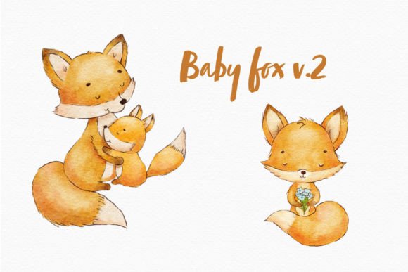 Download Cute Mom Fox Watercolor Clipart Baby Png - Fox Collection